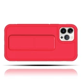 Apple IPhone 13 Pro Max Uyumlu Mat Kırmızı Yumuşak Silikon Standlı Tutacaklı (Tutamaçlı) Telefon Kılıfı - 2