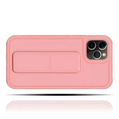 IPhone 11 Pro Max Uyumlu Mat Pembe Silikon Standlı Tutacaklı Telefon Kılıfı - 2
