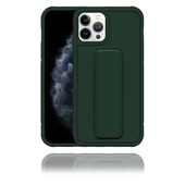 IPhone 12 Pro Uyumlu Mat Yeşil Silikon Standlı Tutacaklı Telefon Kılıfı - 1