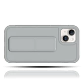 Apple IPhone 13 Uyumlu Mat Gri Yumuşak Silikon Standlı Tutacaklı (Tutamaçlı) Telefon Kılıfı - 2