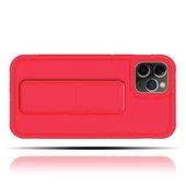 Apple IPhone 11 Pro Max Uyumlu Mat Kırmızı Yumuşak Silikon Standlı Tutacaklı Telefon Kılıfı - 2