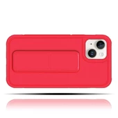 Apple IPhone 13 Mini Uyumlu Mat Kırmızı Yumuşak Silikon Standlı Tutacaklı (Tutamaçlı) Telefon Kılıfı - 2