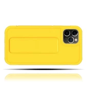 Apple IPhone 11 Pro Max Uyumlu Mat Sarı Yumuşak Silikon Standlı Tutacaklı (Tutamaçlı) Telefon Kılıfı - 2