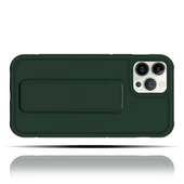 Apple IPhone 14 Pro Uyumlu Mat Koyu Yeşil Yumuşak Silikon Standlı Tutacaklı (Tutamaçlı) Telefon Kılıfı - 2