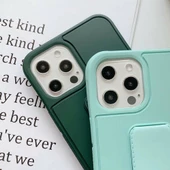 IPhone 13 Pro Max Uyumlu Mat Gri  Silikon Standlı Tutacaklı Telefon Kılıfı - 4
