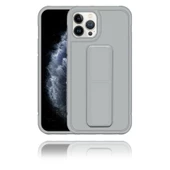IPhone 13 Pro Max Uyumlu Mat Gri  Silikon Standlı Tutacaklı Telefon Kılıfı - 1