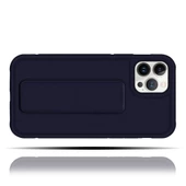 Apple IPhone 13 Pro Uyumlu Mat Lacivert Yumuşak Silikon Standlı Tutacaklı (Tutamaçlı) Telefon Kılıfı - 2