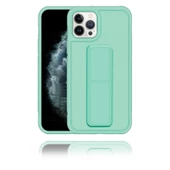 Apple IPhone 13 Pro Uyumlu Mat Turkuaz Yumuşak Silikon Standlı Tutacaklı (Tutamaçlı) Telefon Kılıfı - 1
