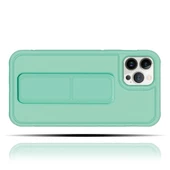 Apple IPhone 13 Pro Uyumlu Mat Turkuaz Yumuşak Silikon Standlı Tutacaklı (Tutamaçlı) Telefon Kılıfı - 2