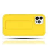 Apple IPhone 13 Pro Uyumlu Mat Sarı Yumuşak Silikon Standlı Tutacaklı (Tutamaçlı) Telefon Kılıfı - 2