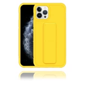 IPhone 13 Pro Max Uyumlu Mat Sarı Silikon Standlı Tutacaklı Telefon Kılıfı - 1