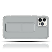 IPhone 13 Pro Max Uyumlu Mat Gri  Silikon Standlı Tutacaklı Telefon Kılıfı - 2