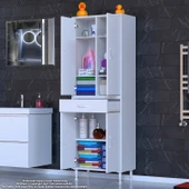 Modilayn YENİ AFRA 55 x 173 x 32,5 cm 1 Çekmece 4 Kapak 5 Raf 8 Bölme Çok Amaçlı Banyo & Mutfak Dolabı - 3