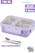 Vagonlife Lunch Box 700 ML Tek Kat İki Bölmeli Metal Kaşıklı Yeni Nesil Sefer Tası-FFLBOX7096 - 7
