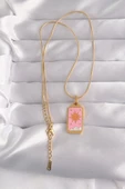 316L Çelik Gold Renk Pembe Mineli Güneş Model Tarot Kolye - TJ-BKO9029 - 2