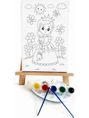Rapunzel Çocuk Ressam Seti 20 x 30 cm Ön Çizimli Tuval 2 Adet Fırça Palet Boyalar ve Şövale - 2