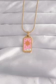 316L Çelik Gold Renk Pembe Mineli Güneş Model Tarot Kolye - TJ-BKO9029 - 1