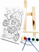 Yumurta Bob Çocuk Ressam Seti 20 x 30 cm Ön Çizimli Tuval 2 Adet Fırça Palet Boyalar ve Şövale - 2