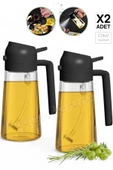 2 Adet Çift Fonksiyonlu Cam Yağdanlık 450ml Zeytinyağı Sıvıyağ Şişe Airfryer Sprey Yağlık Sirkelik - 1