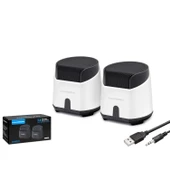 Hadron HD6024B 1+1 Kanal 2x3W Çıkışlı 3.5mm AUX Ses + USB Güç Beslemeli Bilgisayar Hoparlörü - Beyaz - 1