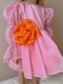 Rose Pembe Şifon Kız Çocuk Parti Elbisesi - 3