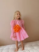 Rose Pembe Şifon Kız Çocuk Parti Elbisesi - 1