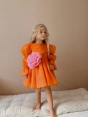 Rose Oranj  Şifon Kız Çocuk Parti Elbisesi - 1