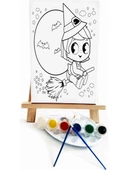 Minik Cadı Çocuk Ressam Seti 20 x 30 cm Ön Çizimli Tuval 2 Adet Fırça Palet Boyalar ve Şövale - 1