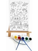 Sevimli Uzaylı Çocuk Ressam Seti 20 x 30 cm Ön Çizimli Tuval 2 Adet Fırça Palet Boyalar ve Şövale - 1