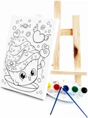 Renkli Pasta Çocuk Ressam Seti 20 x 30 cm Ön Çizimli Tuval 2 Adet Fırça Palet Boyalar ve Şövale - 2