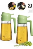 2 Adet Çift Fonksiyonlu Yağdanlık 450ml Zeytinyağı Sıvıyağ Cam Şişe Sprey Airfryer Yağlık Sirkelik - 1