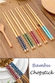 Bambu Chopstick 5 Li Desenli Yıkanabilir Çin Çubuk Suşi Ramen Noodle Yemek Çubuğu - 1