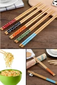 Bambu Chopstick 5 Li Desenli Yıkanabilir Çin Çubuk Suşi Ramen Noodle Yemek Çubuğu - 2