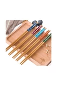 Bambu Chopstick 6 LI (12 ADET)  Desenli Yıkanabilir Çin Çubuk Suşi Ramen Noodle Yemek Çubuğu - 1
