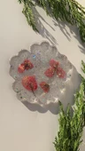 Şeffaf Epoksiye İçinde Gümüş Glitter Ve Begonvil Süslü Kasımpatı Şekil Bardak Altlığı El Yapımı - 7
