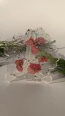 Şeffaf Epoksiye İçinde Gümüş Glitter Ve Begonvil Süslü Kasımpatı Şekil Bardak Altlığı El Yapımı - 1
