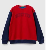 United Colors of Benetton Erkek Çocuk Mix Slogan Baskılı Renk Bloklu Sweatshirt Kırmızı Mix - 1