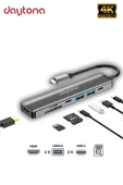 Daytona Cf08 Macbook Uyumlu Type-c To 4k 1080p Uhd Hdmı Type-c Pd Şarj 2x Usb3 Çevirici Hub Adaptör - 1