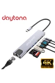 Daytona Fc-10 8ın1 Type-c To 4k Hdmı 1080p 2Xtype-c 2Xusb 3.0 Ethernet Lan 2Xsd Adaptör - 1