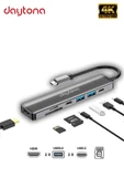 Daytona Cf08 Macbook Uyumlu Type-c To 4k 1080p Uhd Hdmı Type-c Pd Şarj 2 Usb3 Çevirici Hub Adaptör - 1