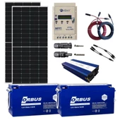 Teknovasyon Arge Güneş Enerjisi Bağ Evi Solar Paketi - 2000W Tam Sinüs İnverter, 2 x 340W 24V Polikristal Güneş Paneli, 2 x 150Ah 12V Jel Akü - 1