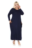 Melsay Butik Püsküllü Cepli Kadın Uzun Kollu Lacivert Tesettür Elbise thumbnail 5