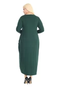 Melsay Butik Püsküllü Cepli Kadın Uzun Kollu Zümrüt Yeşili Tesettür Elbise thumbnail 6