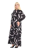 Melsay Butik Fularlı Beyaz Tüy Desen Uzun Kollu Büyük Beden Kadın Elbise - 3