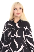 Melsay Butik Fularlı Beyaz Tüy Desen Uzun Kollu Büyük Beden Kadın Elbise - 5