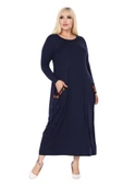 Melsay Butik Püsküllü Cepli Kadın Uzun Kollu Lacivert Tesettür Elbise thumbnail 2