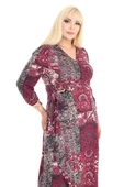 Melsay Butik Kruvaze Yaka Bordo Etnik Desen Anvelop Etek Midi Elbise - 4