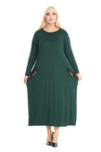 Melsay Butik Püsküllü Cepli Kadın Uzun Kollu Zümrüt Yeşili Tesettür Elbise thumbnail 1