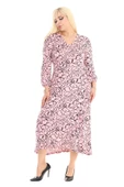 Melsay Butik Kruvaze Yaka Vizon Çiçek Desen Anvelop Etek Midi Elbise thumbnail 3