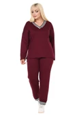 Melsay Butik Bordo V Yaka Yakası Şerit Detaylı Eşofman Takımı thumbnail 1